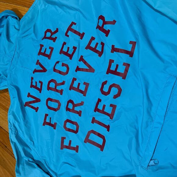 Diesel Lightweight Windbreaker Jacket Zip Medium Blue Never Forget See Note - Picture 7 of 10